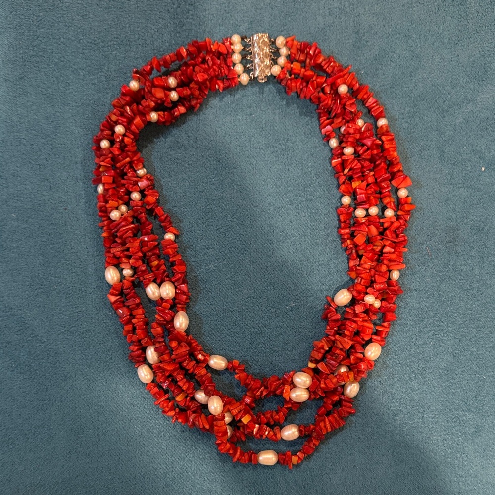 Multi-strand Coral and Pearl necklace
